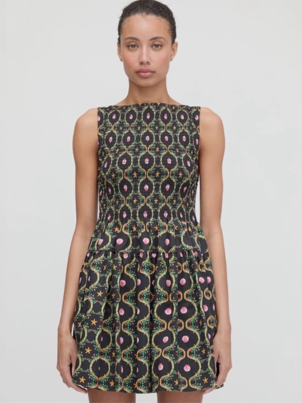 Hill House Cosima Mini Nap Dress Black CiscoTrellis Size L